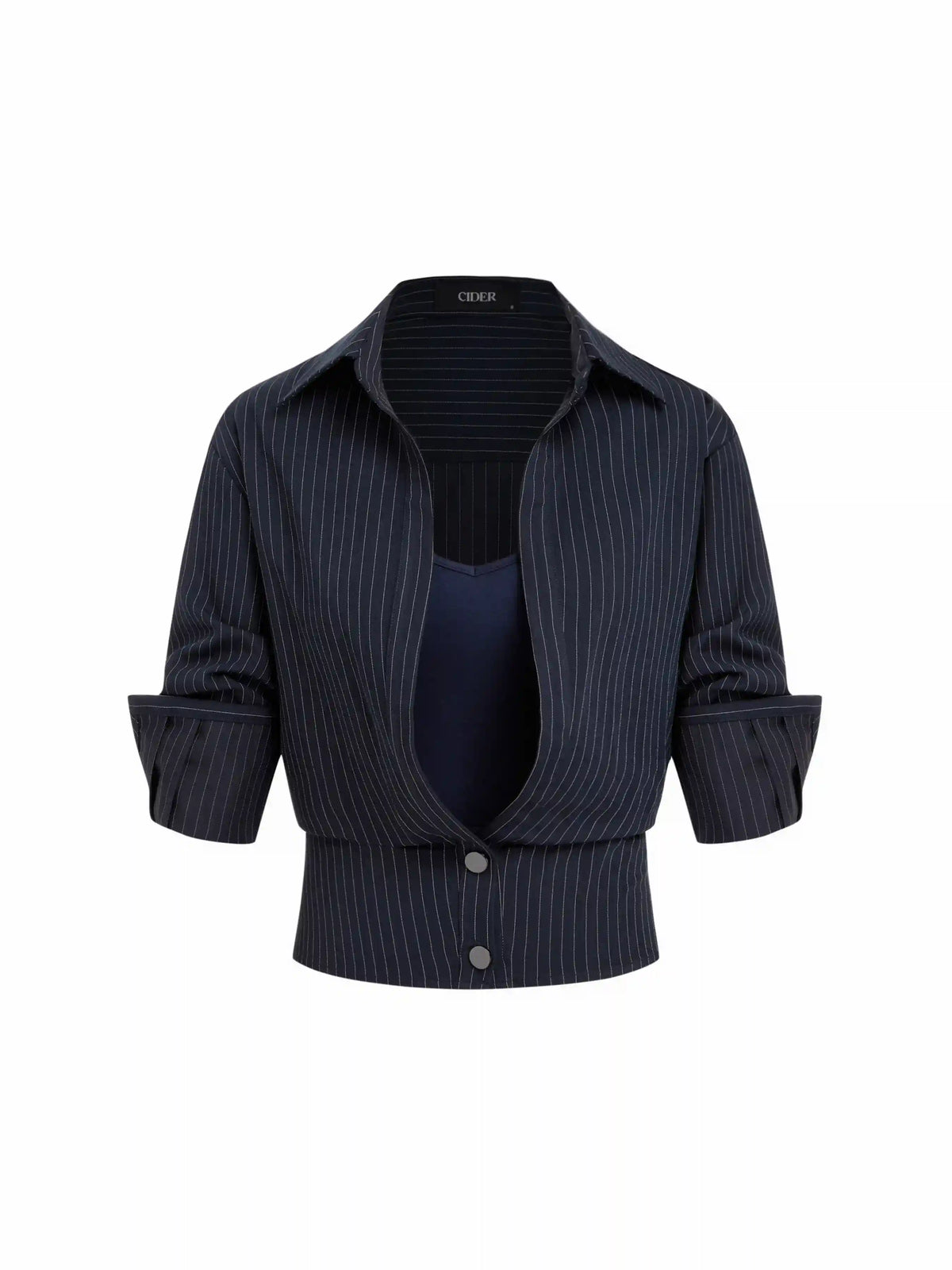 Two-piece Striped Collar Shirt & Solid Cami Top
