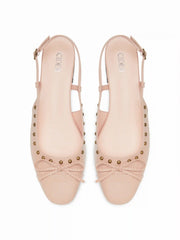 BOWKNOT DECOR STUDDED SLINGBACK FLATS