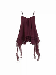 Chiffon V-neck Tiered Ruffled Oversized Crop Cami Blouse