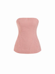 Cotton-blend Gingham Knotted Strapless Top & Mid Rise Pleated Shorts Set