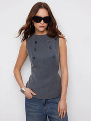 Double-Breasted Peplum Drawstring Top