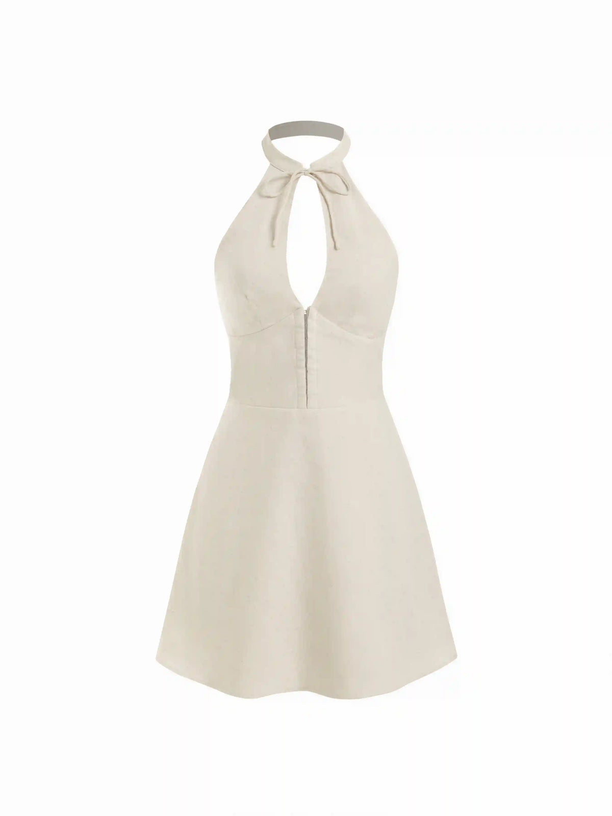 Linen-blend Halter Neckline Bowknot Cut Out A-line Mini Dress