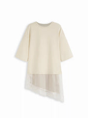 Oversized Lace Panel Short Sleeve Tee