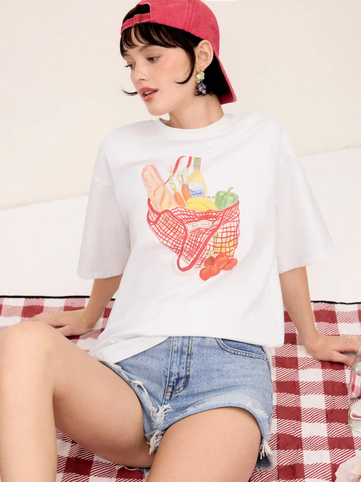 Cotton-blend Fruit Graphic Oversized Short Sleeve Tee