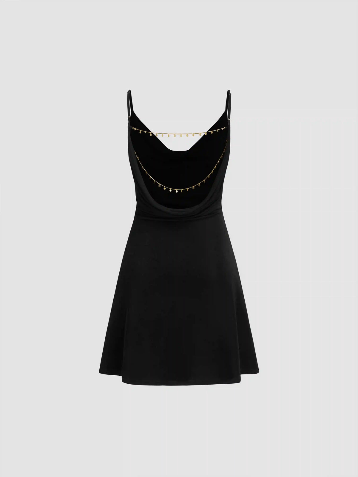 Cowl Neck Backless Chain Ruched Detail Cami Mini Dress