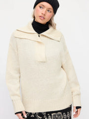 Knit Collar Long Sleeve Zipper Polo Sweater