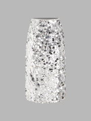 Sequin Mid Waist Split Midi Skirt