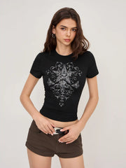 Round Neckline Star Graphic Short Sleeve Tee