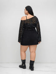 Mesh Star Crop Top & Solid Bodysuit Curve & Plus