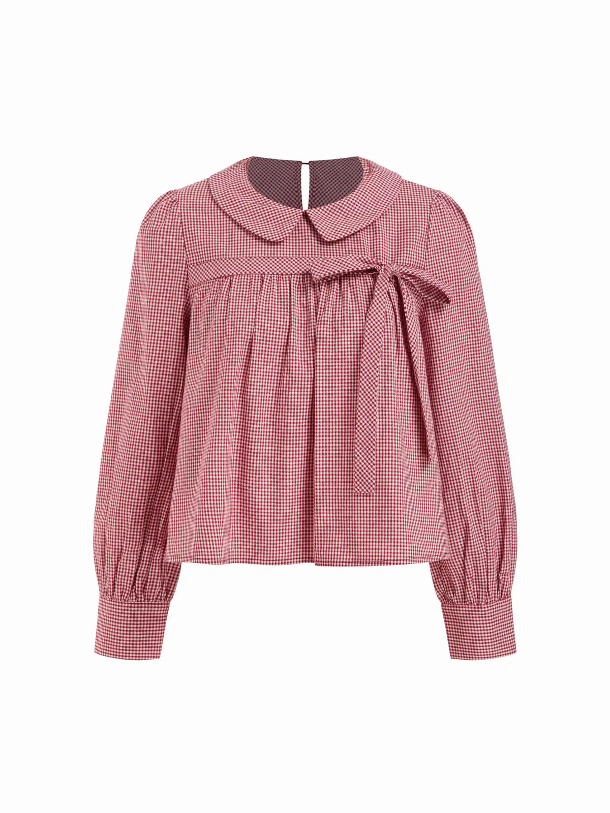 Red Gingham Peter Pan Collar Bowknot Oversized Blouse
