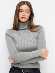 Cable Knit Turtleneck Long Sleeve Top
