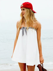 Cotton Bandeau Striped Bowknot Oversized Babydoll Mini Dress