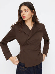 Collar Wrap Button Tie Back Blazer
