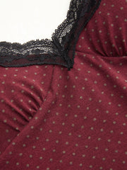 V-neck Polka Dot Lace Trim Mini Nightdress With Removable Padding