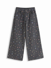 Cider Denim Graphic Low Rise Wide Leg Oversized Jeans