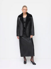 Faux Shearling Collar Button Long Sleeve Oversized Jacket