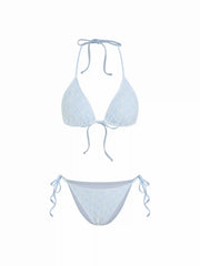 Cotton-blend Geometric Floral Lace Halter Neck Triangle Bikini Set