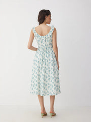 Floral Square Neck Ruffled Tie Back A-line Maxi Dress