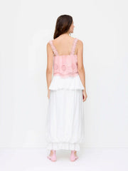 Mid Rise Ruffled Bubble Maxi Skirt