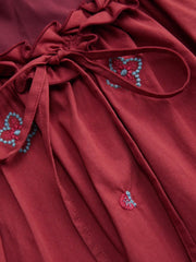 Cotton-blend Flower & Strawberry Graphic U-neckline Ruched Babydoll Mini Dress