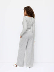 Lace Trim Mid Rise Drawstring Straight Leg Trousers