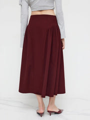 Mid Rise Solid Pleated Maxi Skirt