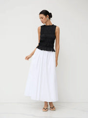 Cotton-blend Round Neckline Shirred Tank Top