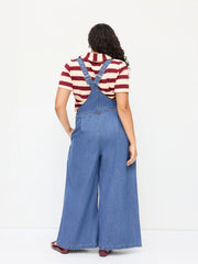 Denim Pleated Belted Shoulder Straps Jumpsuit Curve & Plus