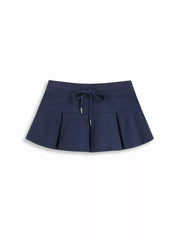 Cotton-blend Terry Low Rise Drawstring Pleated Mini Skirt