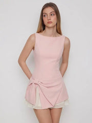 Bowknot Asymmetrical Hem Sleeveless Mini Dress