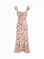 Chiffon Floral U-neckline Ruffle Hem Maxi Dress