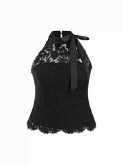 Cotton-blend Lace Halter Neckline Bowknot Top & Bandeau Curve & Plus