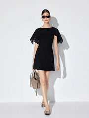 Boat Neck Draped Detail A-line Mini Dress