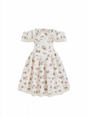Floral Off-shoulder Ruffle Sleeve Lace Panel Babydoll Mini Dress