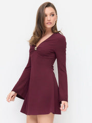 V-neck Bell Sleeve Metal Detail Mini Dress