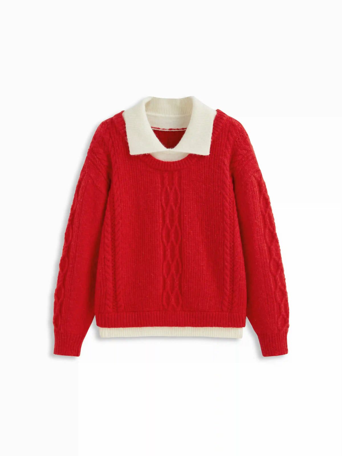 Knit Collar Two Tone Contrasting Binding Long Sleeve Top