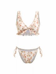 Floral V-neck Bracelet Top & Tie Side Bikini Set