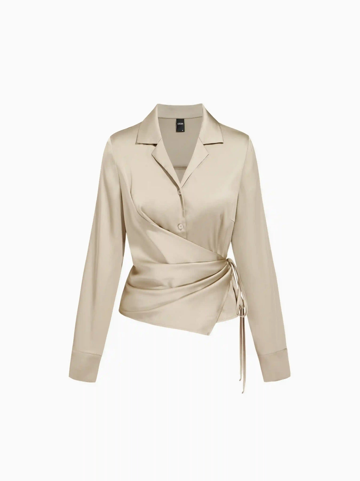 Notched Collar Ruched Knotted Shirt