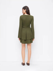 V-neck Ruched Layered Ruffle Hem Mini Dress