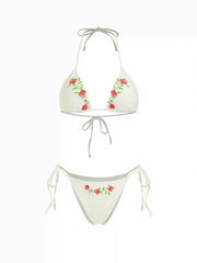 Romantic Rose Embroidery Triangle Bikini Set