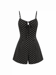 Polka Dot High Rise Bowknot Cut Out Cami Romper