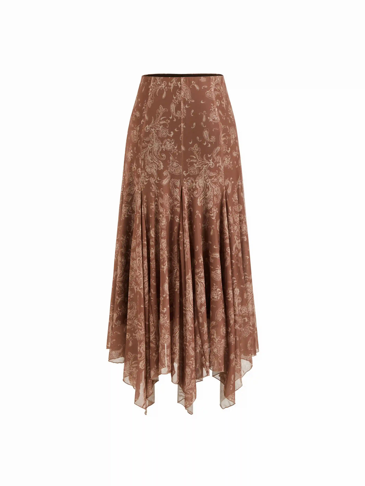 Mesh Mid Rise Aztec Asymmetrical Ruffle Hem Maxi Skirt