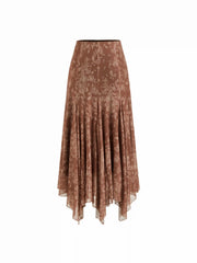 Mesh Mid Rise Aztec Asymmetrical Ruffle Hem Maxi Skirt