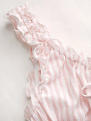 Cotton-blend Stripe Drawstring Ruffle Hem Tank Top & Low Rise Drawstring Trousers Loungewear Set