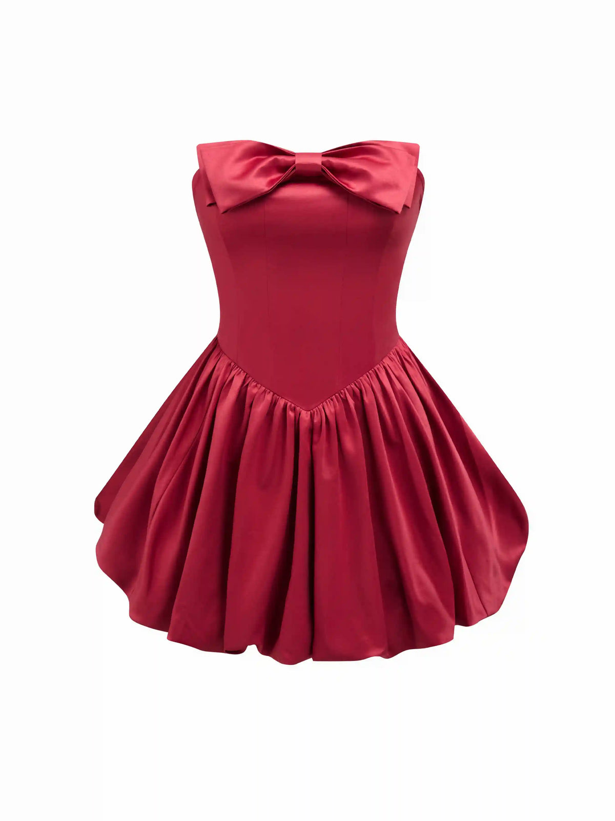 Satin Bowknot Lace Up Bubble Hem Mini Dress