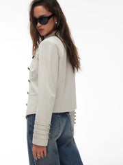 Napoleon Cotton-blend Stand Collar Double Breasted Jacket With Metal Detail