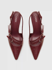Buckle-embellished Slingback Pointed Toe Heels