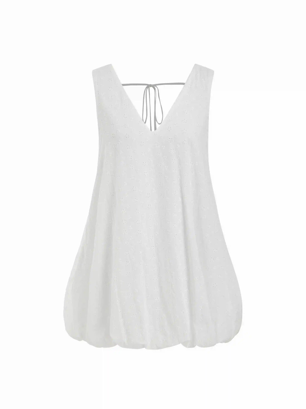 Cotton Lace Jacquard V-neck Bubble Hem Oversized Mini Dress