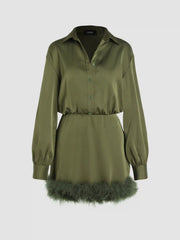 Faux Feather Trim Collar Short Dress