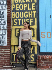 Asymmetrical Neck Star Knitted Long Sleeve Top